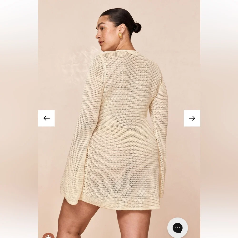 MONTEGO MINI DRESS - IVORY SHINY TREBLE KNIT Monday Swimwear Cream Knit Coverup - Picture 6 of 9